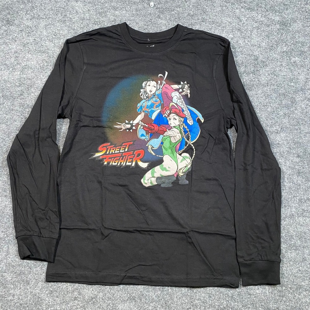Street Fighter‎ Chun-Li Cammy Long Sleeve Graphic Tee Black Mens Size M Capcom